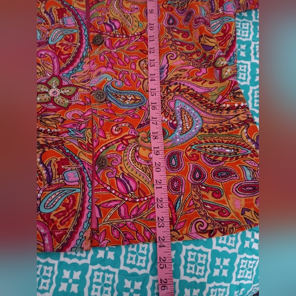 Coldwater Creek~Colorful Pink & Orange  Floral Paisley Sequin Beaded Jacket - Picture 7 of 15
